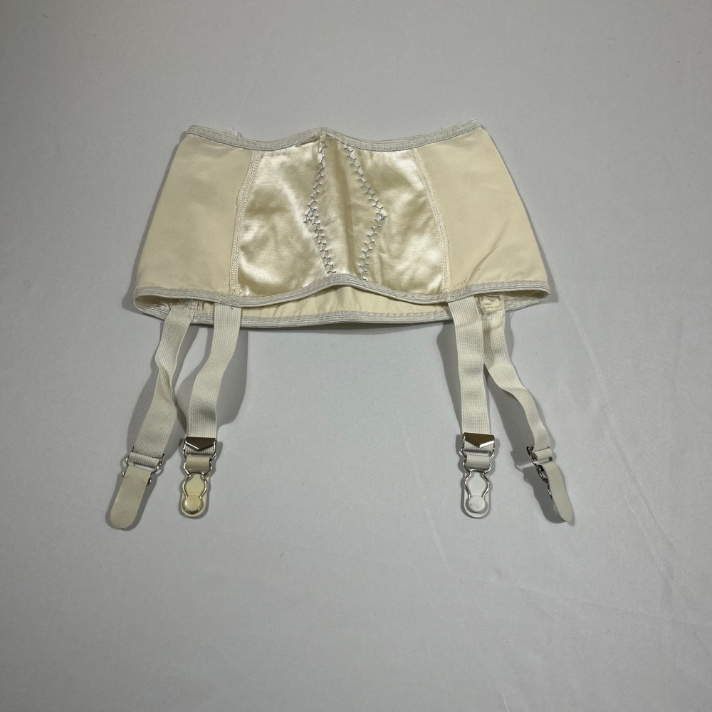 Vintage Garter Belt Women XS Cream Satin Retro Pinup Foundation